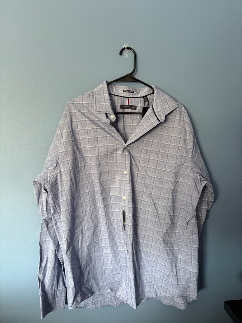 Tommy Hilfiger XL Men's Light Blue Windowpane Dress Shirt